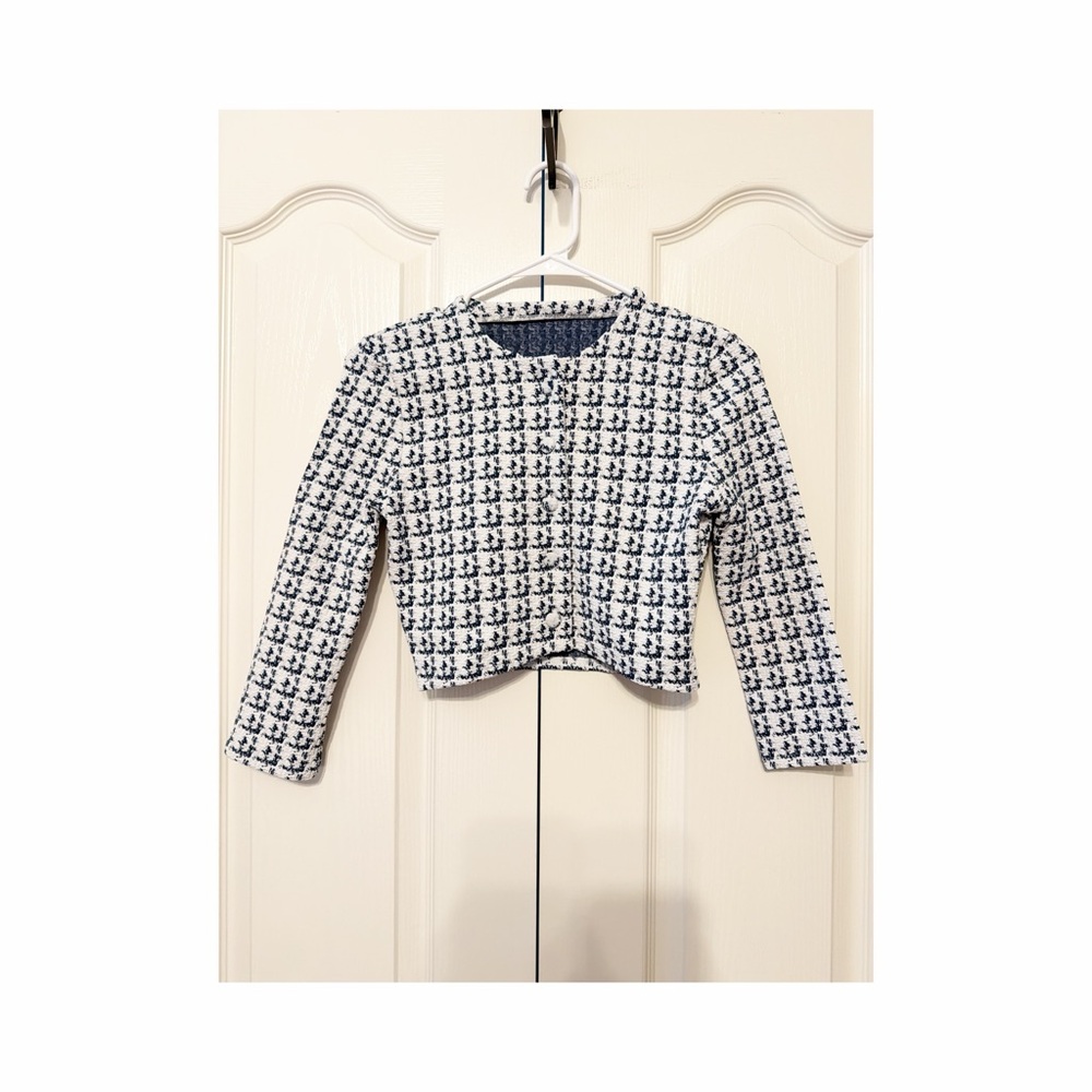 DEVON WINDSOR Navy and White Tweed Cropped Jacket